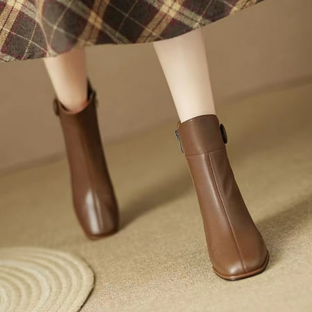 

Women‘s Chunky Heel Ankle Booties Non Slip Square Toe Slip On Boots Women‘s Mid Heel Footwear