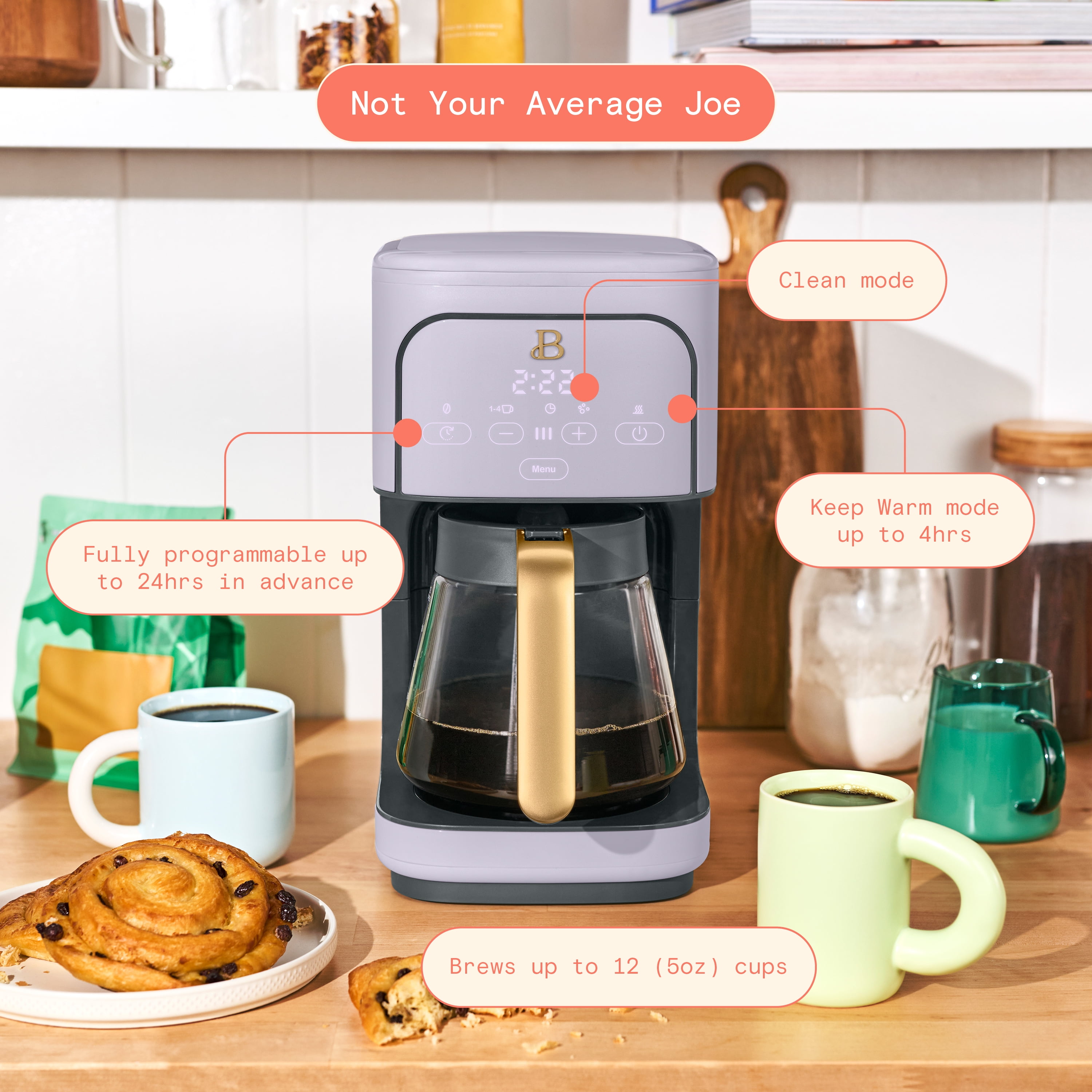 Beautiful 12 Cup Programmable Coffee Maker, Lavender by Drew Barrymore