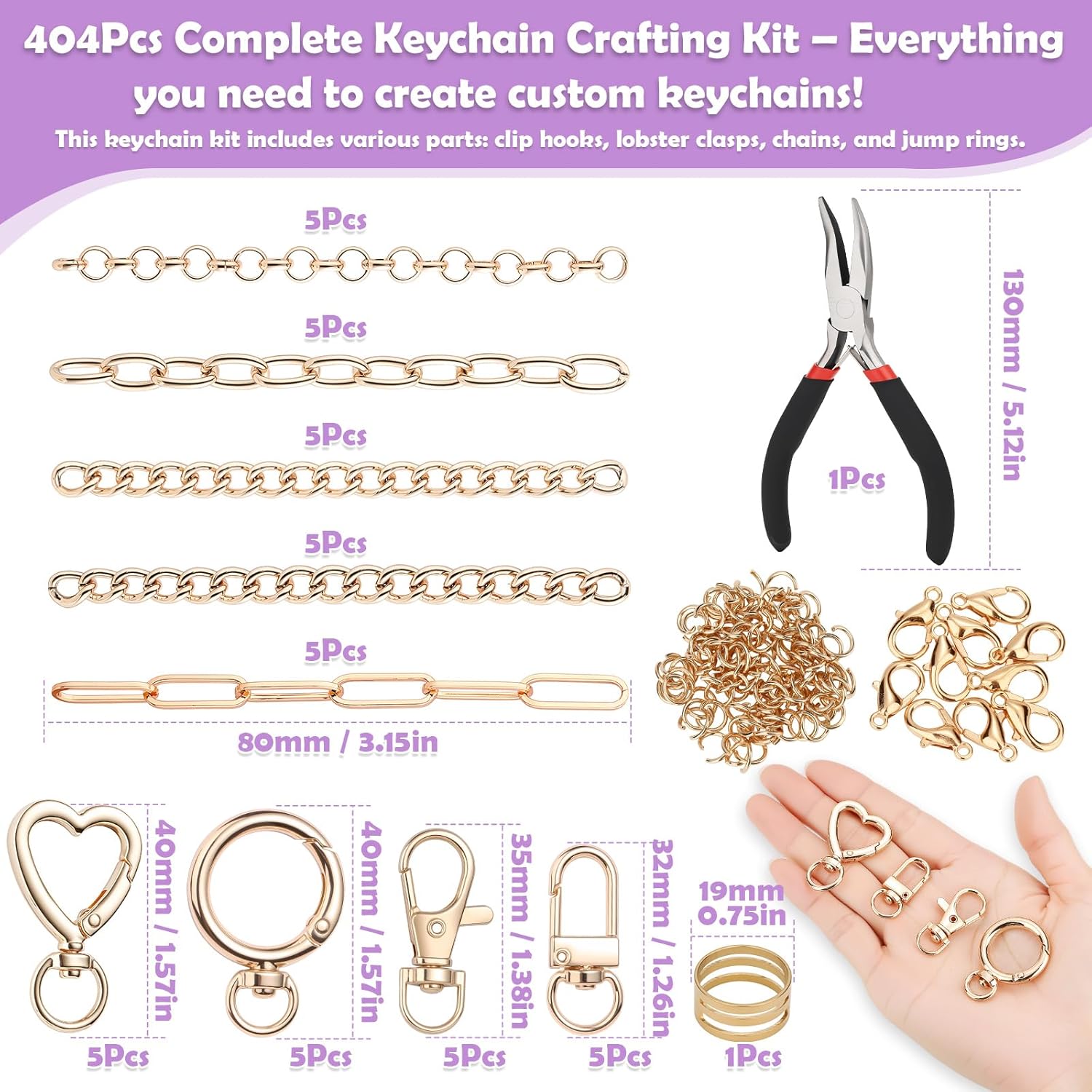 404Pcs Charms Lip Gloss Keychain Making Kit, DIY Craft Supplies with Charms, Key Chain Hooks, Jump Rings, Lobster Clasps, Chains & Tools, Jewelry Making Kit for Custom Keychains, Bags, Gifts