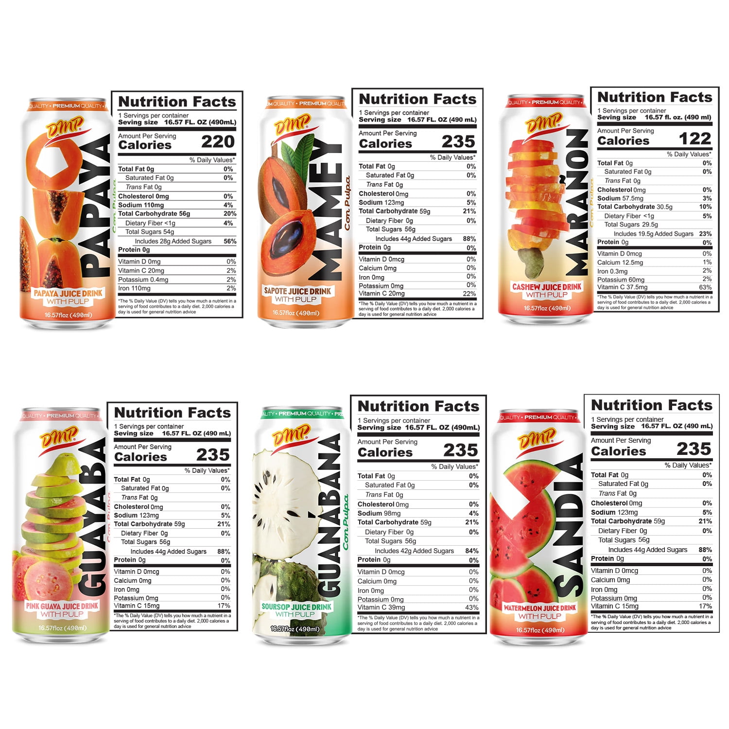De Mi País Paradise Juice Pack – Papaya, Mamey, Cashew, Guava, Soursop, Watermelon with Pulp – Exotic Canned Fruit Juice Beverages & Drinks | 16.5 Fl Oz | 6-Pack