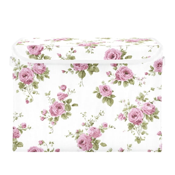 Pastel Pink Roses Elegant Foldable Storage Bin with Lid and Handle Collapsible Storage Box 16.5 x 12.6 x 11.8 inches