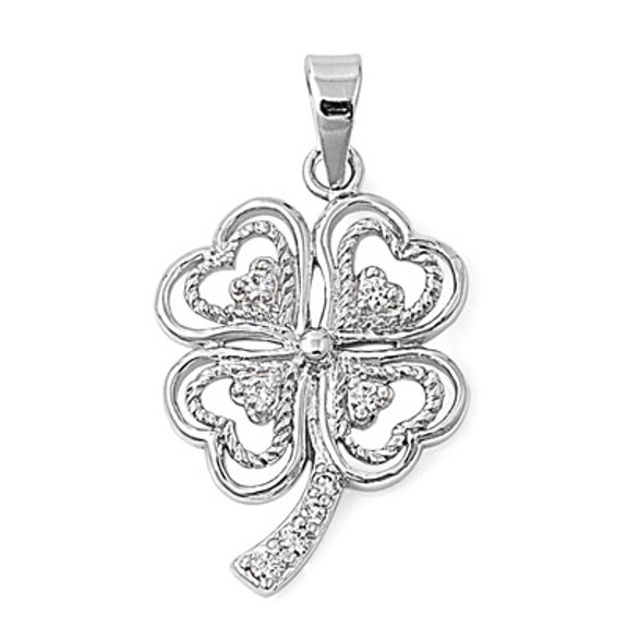 Fancy Quad Clover Heart Pendant Cubic Zirconia Sterling Silver