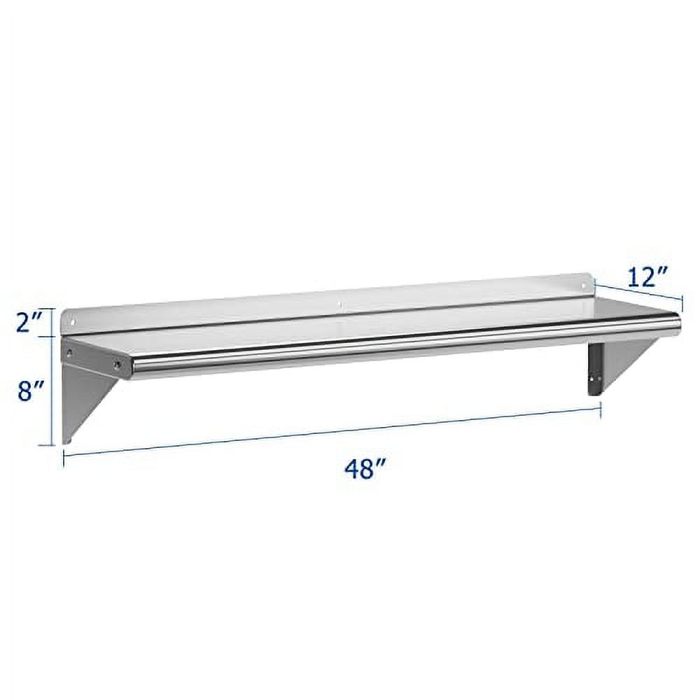 Huisuilinss Stainless Steel Wall Shelf with Backsplash,Heavy-Duty Commercial Grade Floating Shelf Stainless Shelves,Metal Storage Rack For Home Kitchen, Restaurant & Laundry Room
