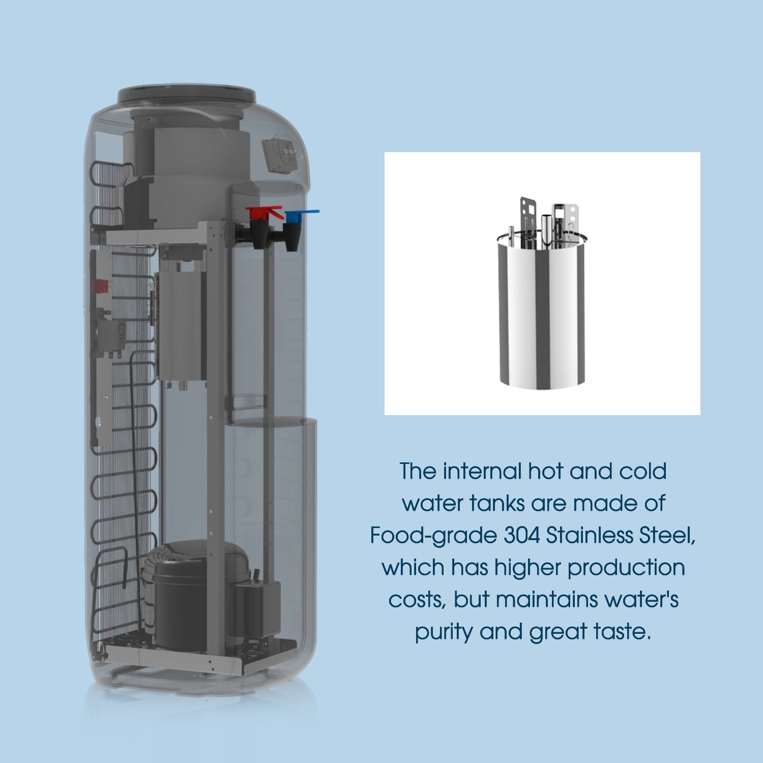 VECYS 3 5 gal Hot & Cold Water Cooler, Child Safety Lock, Steel Water Tank