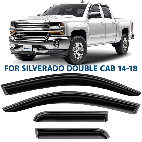 CLIM ART Incredibly Durable Rain Guards for Chevy Silverado/GMC Sierra 1500 2014-2018 Double Cab, Tape-on Window Deflectors, Vent Deflector, Vent Window Visors, Truck Accessories,4pcs - 414004