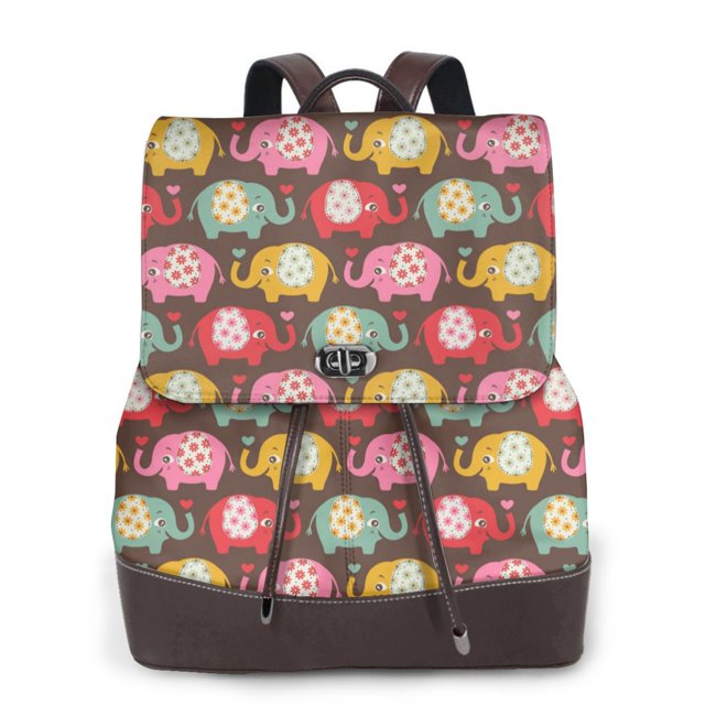 Disketp Cute Elephants Mochila de Cuero para Mujer, Bolso de Espalda Antirrobo con Estilo para Viaje, Trabajo y Uso Diario