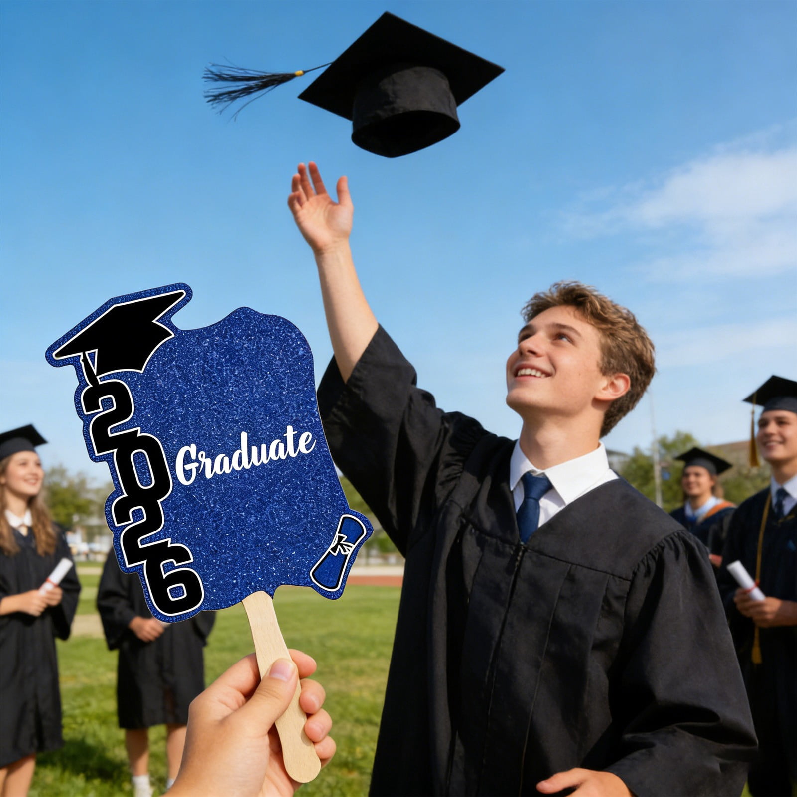24 Pack Class Of 2026 Graduation Fans With Handle Double Sided Grad Photo Props 2026 Graduation Handheld Fans Bulk Graduation Graduation Party Keepsake High School College Senior Graduation Supplies