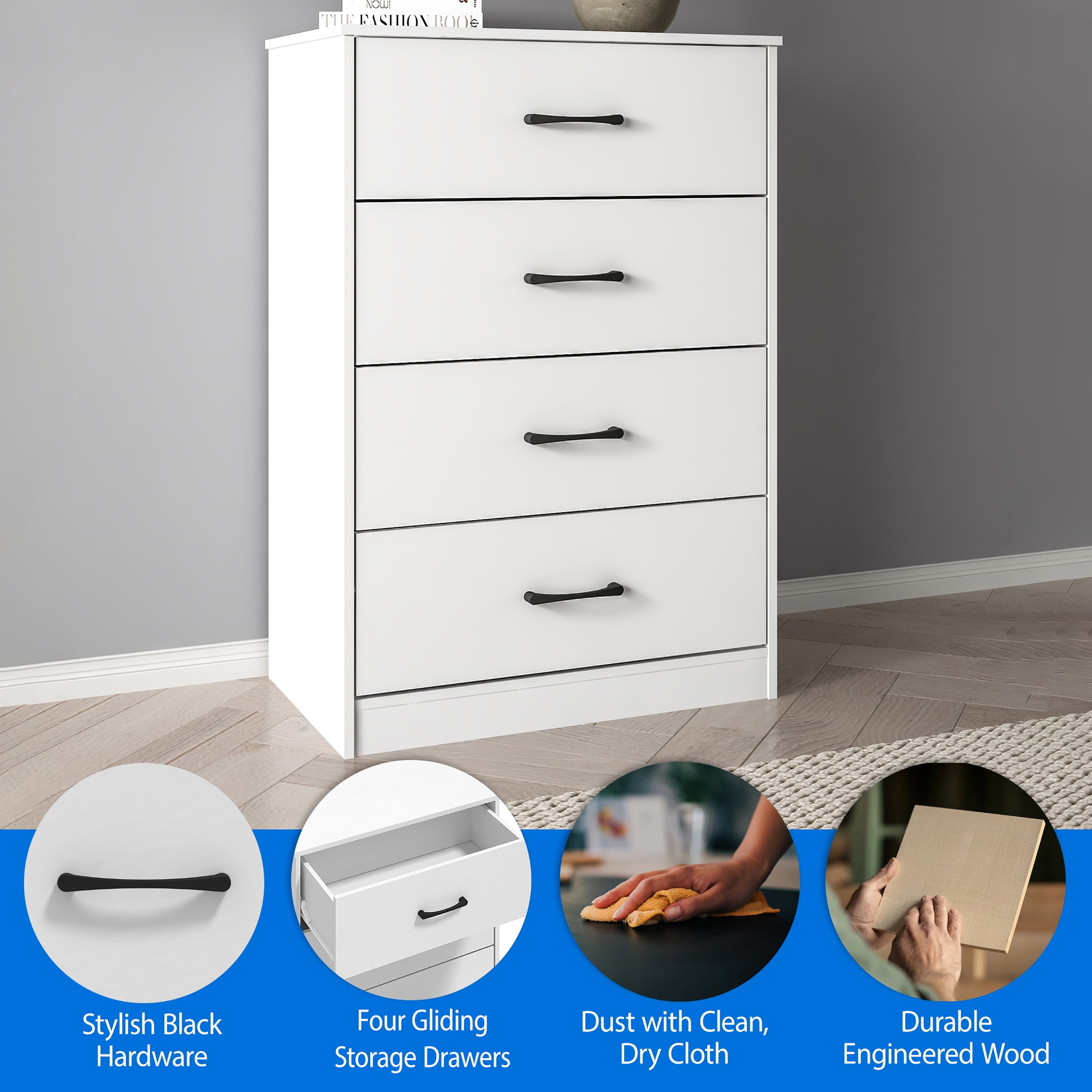 (3 pack) Mainstays Ardent 4 Drawer Dresser, White
