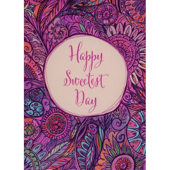 Designer Greetings Pink and Purple Shimmering Wildflower Border Sweetest Day Card