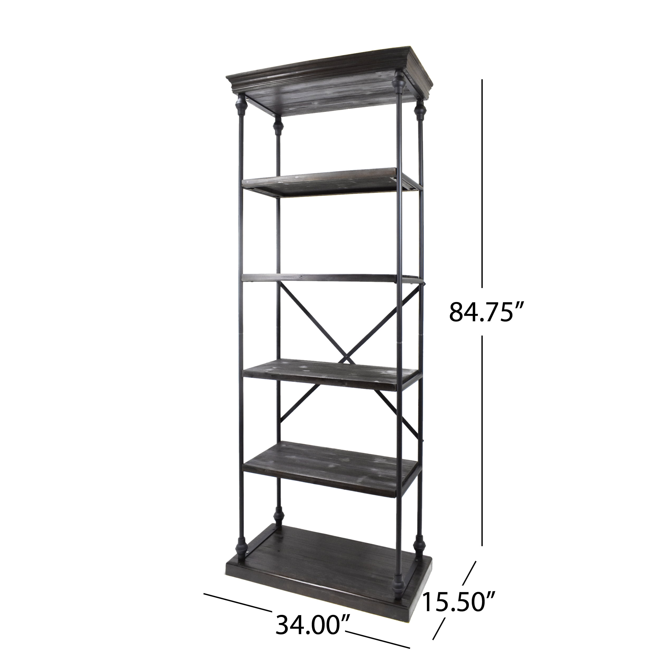 84.75" Black and Brown Contemporary 5-Shelves Rectangular Storage Display Bookcase