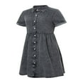 thumbnail image 2 of Robe en Denim pour Femmes Décontractée à Manches Courtes, Boutonnée, Smockée, à Volants, Style Babydoll, Robe en Jean, 2 of 6