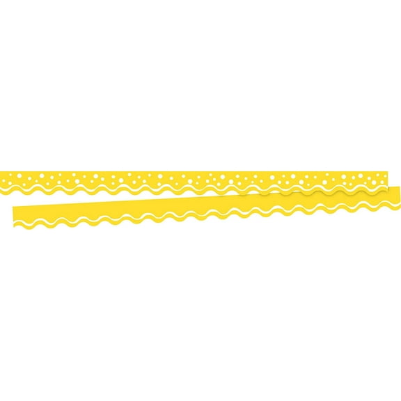 Barker Creek Double-Sided Scalloped Edge Border 2-Pack, Happy Lemon Yellow, Trim out Bulletin Boards and Create Colorful Displays with 78' of Designer Double-Sided Border, 2.25" x 78' (3709)