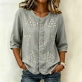 thumbnail image 2 of Thousandth Boho Tops for Women Cotton Line Floral Embroidery Shirts Elastic Cuff 3/4 Sleeve Loose Fit Tunic Casual Blouse for Countryside Travel Holiday, 2 of 8