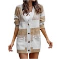 thumbnail image 2 of Puntoco, abrigo informal de otoño e invierno para mujer, cárdigan largo a rayas con botones de manga larga, suéter con liquidación de bolsillo Puntoco Puntoco-2161, 2 of 5
