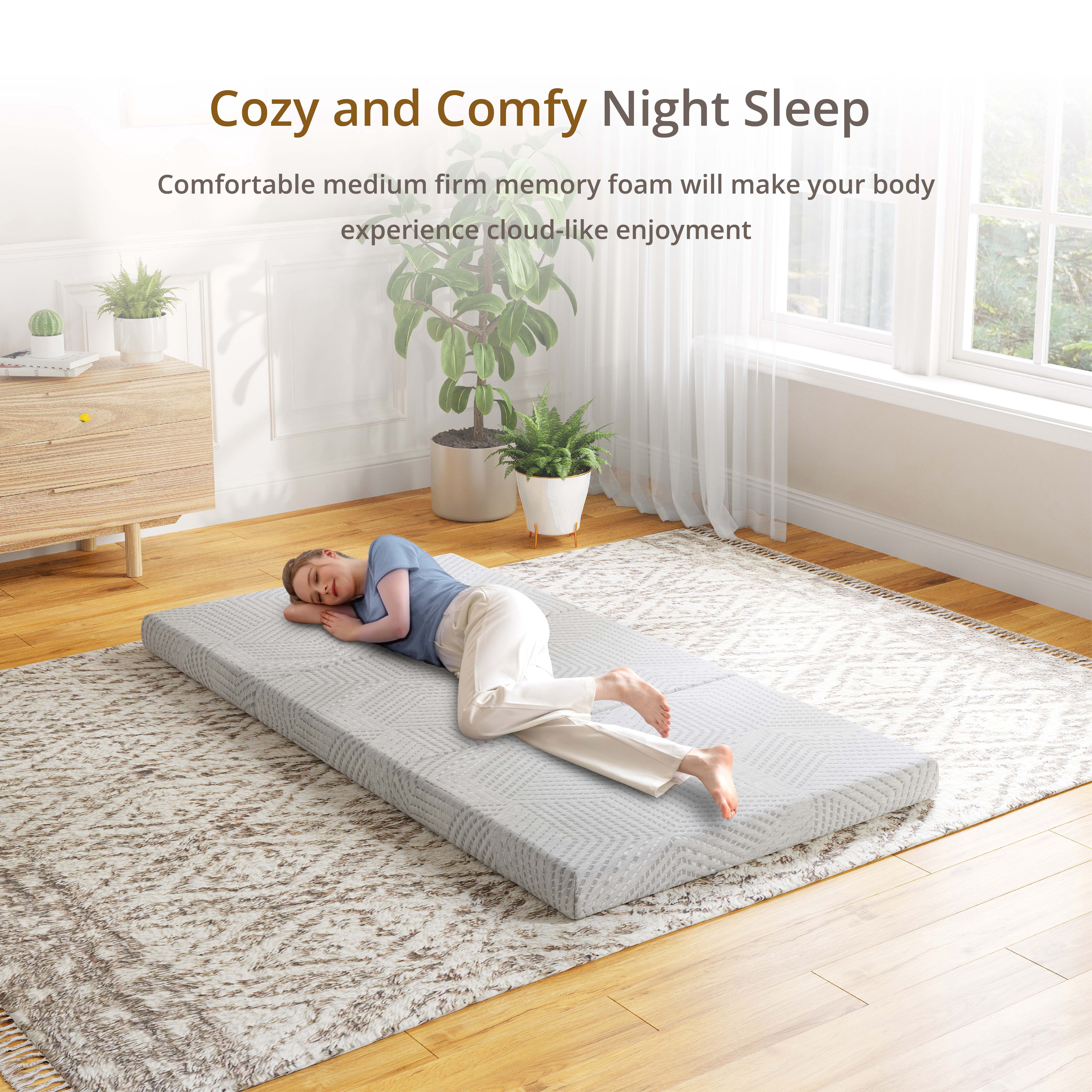 EGOHOME 4" Tri-folding Memory Foam Mattress, Single
