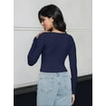 thumbnail image 3 of Women's Long Sleeve Square Neck Crop Top Ribbed Slim Fitted Casual T-Shirt Tops, 3 of 4