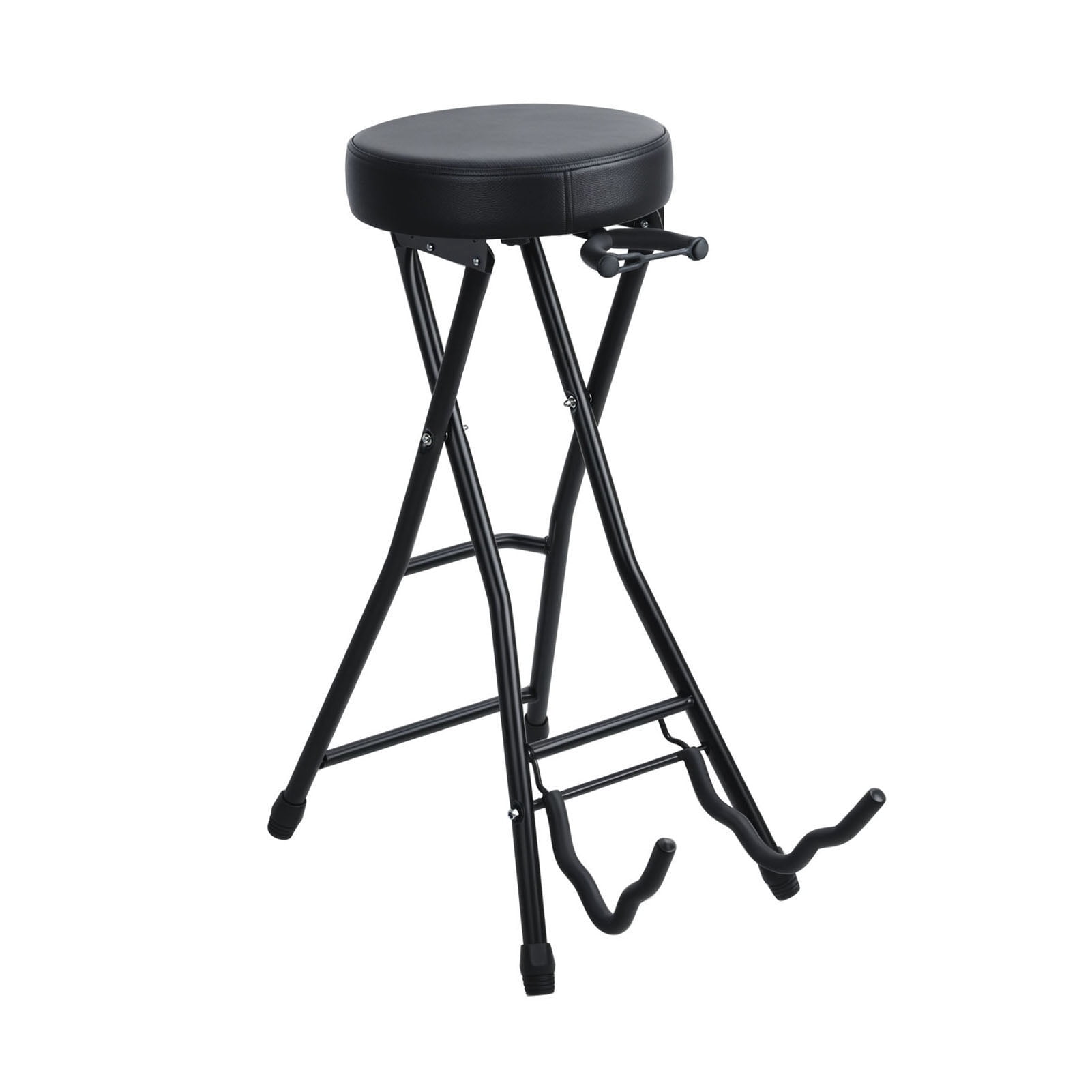 Koiauber Guitar Stool with Padded Seat,Collapsible Chair with Guitar Stand,Retractable Hook,Adult Portable Folding Stool