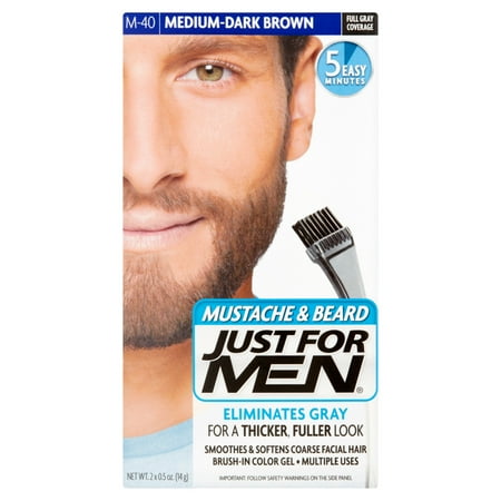 Just For Men Mustache & Beard Brush-In Color Gel, Medium-Dark Brown M-40