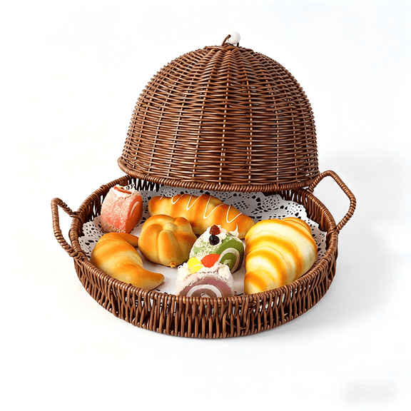 Fiocias Woven Serving Tray Multipurpose Decor Serving Platter Storage Basket for Outdoor