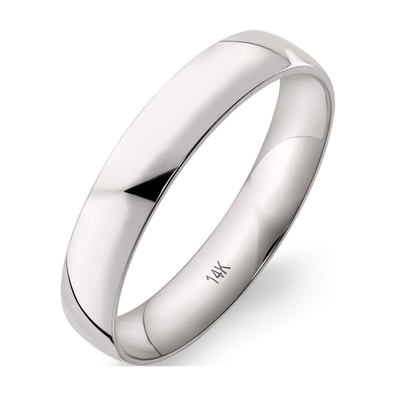 14K White Gold Comfort Fit Wedding Band, High-Polish, for Men or Women, Size9.5