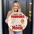 thumbnail image 3 of HOARBOEG Halloween Funny Door Sign Letter Pattern Circular Wood Sign Decoration, 3 of 8