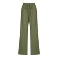 thumbnail image 4 of QATAINLAV Womens Casual Cotton Linen Pants Summer Lightweight Wide Straight Leg Lounge Trousers Solid Drawstring Elastic Waist Beach Pants with Pockets Army Green XXXXL Back to College Sales, 4 of 7
