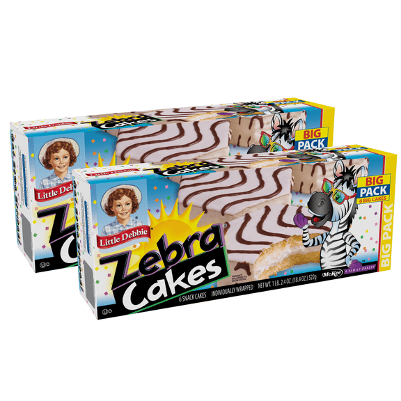Little Debbie Zebra Cakes Big Pack, 6 Individually Wrapped Vanilla Snack Cakes Per Box (2 Boxes)