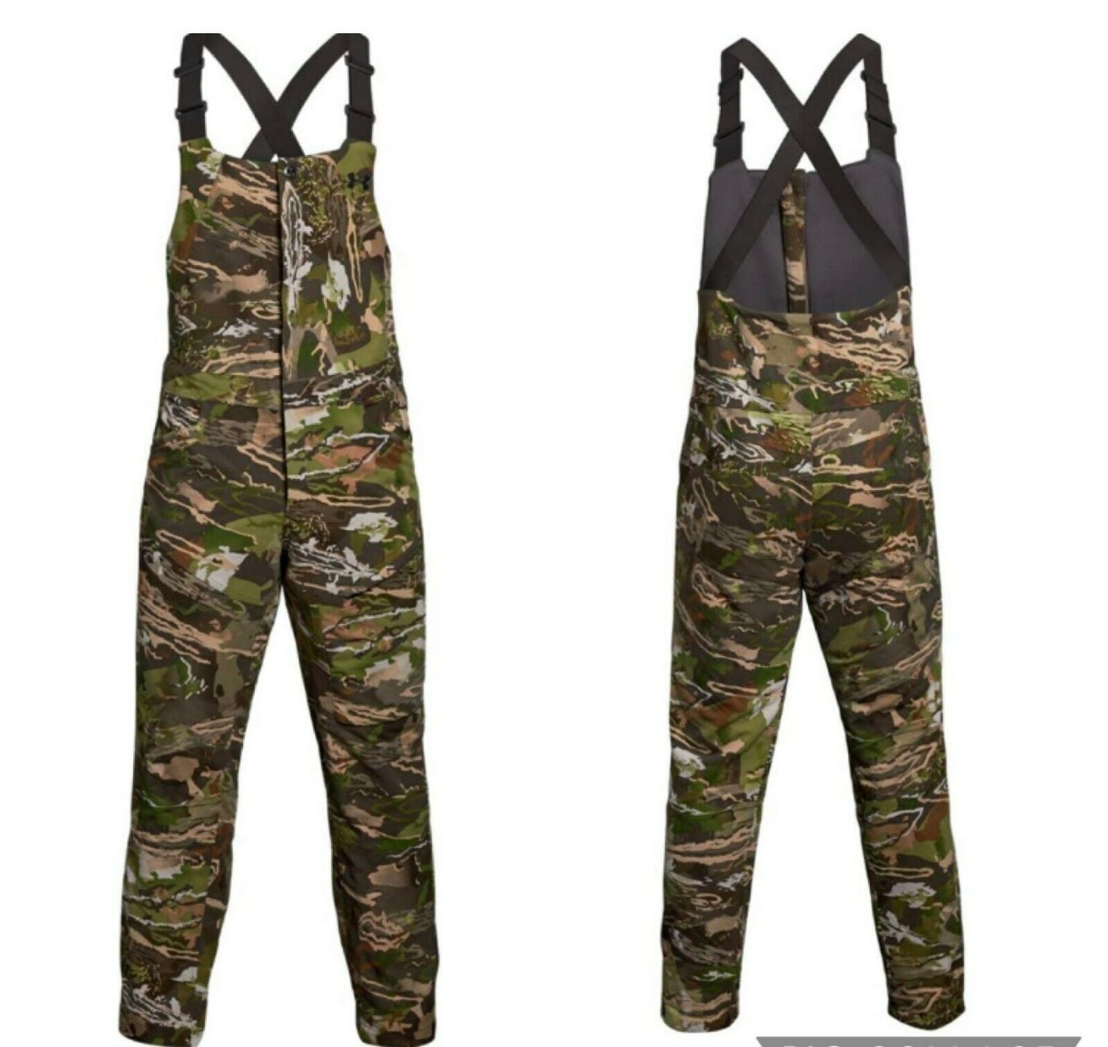 Under Armour Men's Size Camo Forest Khaki Hunting Insulated Grit Bibs Pants