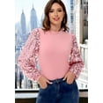 thumbnail image 2 of Women's Confetti Sequin Balloon Long Sleeve Mock Neck Pullover Sweatshirt, Pink, X-Large, 2 of 7