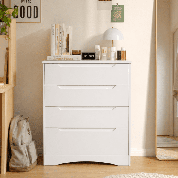 Asofer 36"H Narrow 4-Drawer Dresser with Modern Cutout Handles-Space Saving Storage Dresser for Dorm Room Student Apartment
