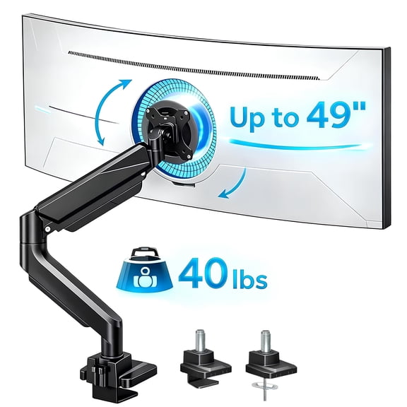 ARES WING Heavy Duty Monitor Arm 40 lbs, Ultrawide Monitor Mount for 13–49 inch Screens, Gas Spring Desk Mount, VESA 75x75/100x100, Black