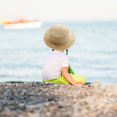 thumbnail image 5 of Sombrero de paja para niños con circunferencia de 52-54 cm, protector solar, para exteriores, de copa plana, para playa, plegable, color beige, 5 of 5