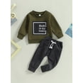 thumbnail image 2 of Cenuakty Baby Boys 2Pcs Fall Outfits, Long Sleeve Letter Print Pullover Tops and Pocket Pants Set, 2 of 9