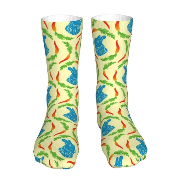 KLL Blue Rabbit Print Womens Crew Socks Athletic Middle Tube Long Socks Novelty Socks Gifts For Men