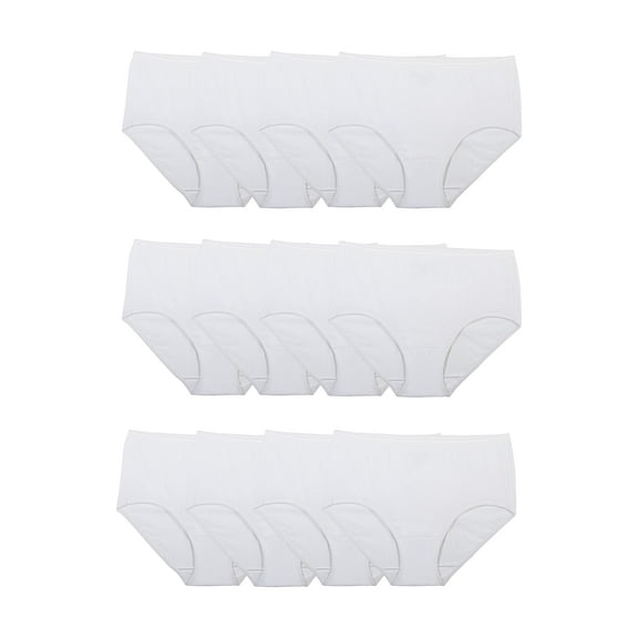 Fruit of the Loom Women's Eversoft Cotton Brief Underwear, Tag Free Breathable, Available in Plus Size, Brief-Cotton-12 Pack-White, 6