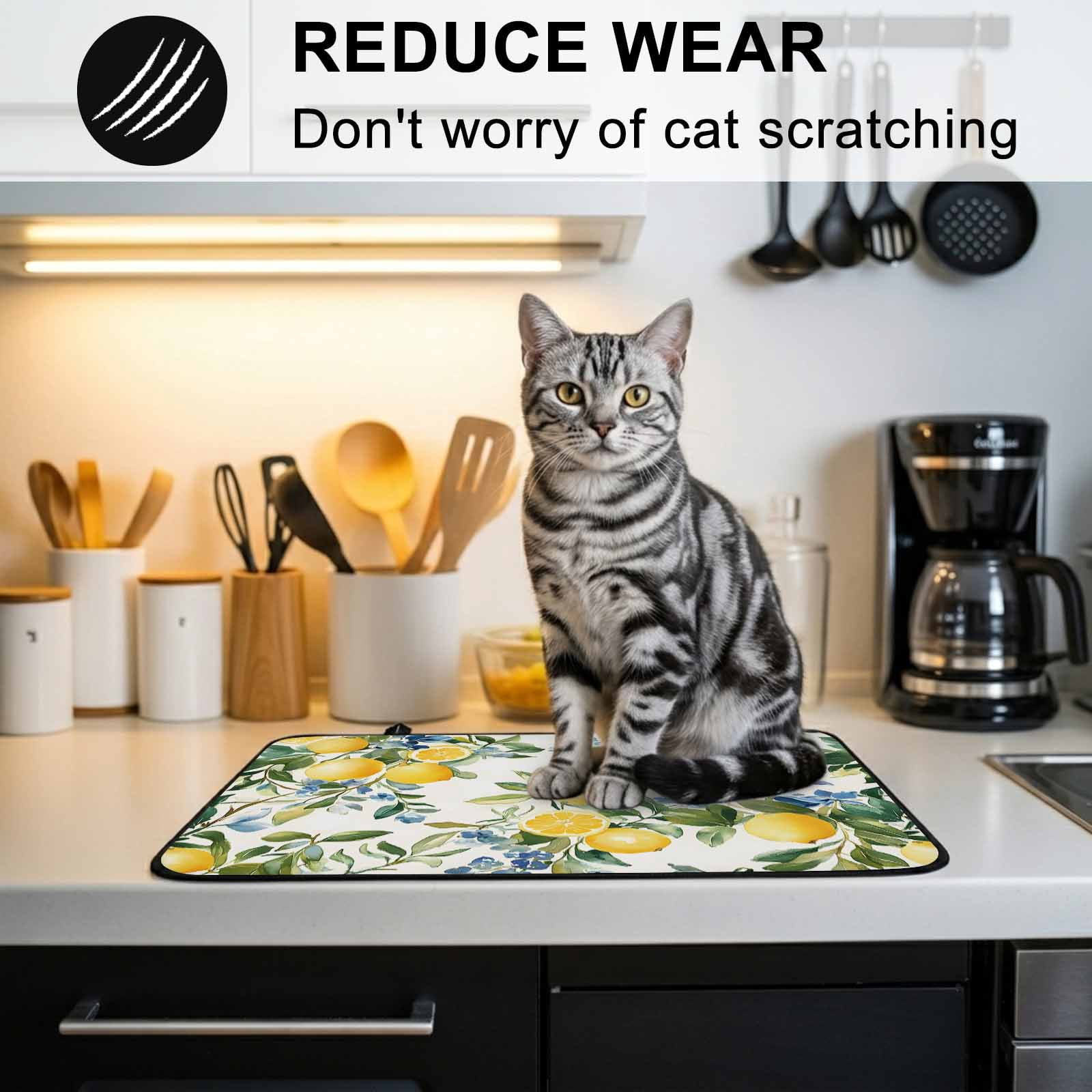Yellow Lemon Stove Top Cover for Electric Stove, Heat-proof & Non Slip Glass Top Stove Cover Protector, Green Leaf Blue Flower Tropical Fruit Kitchen Flat Cooktop Rubber Mat 24x21 Inches