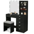 thumbnail image 2 of SYTHERS Vanity Set with LED Mirror, Makeup Desk Vanity Table Dressing Table with 6 Drawers, 2 Shelves Mirror Cabinet, 3 Color Lighted Mirror, Cushioned Stool, Black, 2 of 8