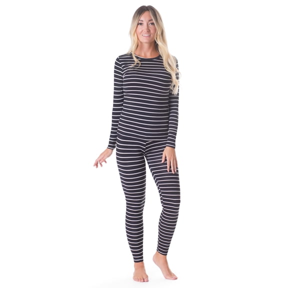 Rocky Women Thermal Top and Bottom Warmer Cold Weather Underwear Set, Black Stripe 2X