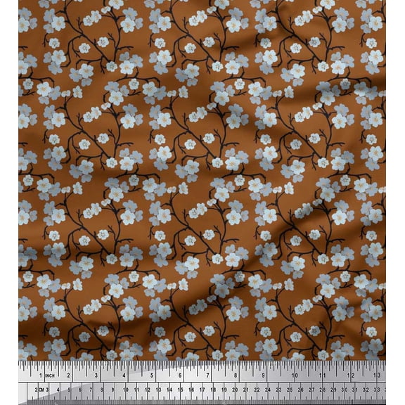 Soimoi Cotton Duck Fabric Blossom Floral Print Fabric by Yard 42 Inch Wide