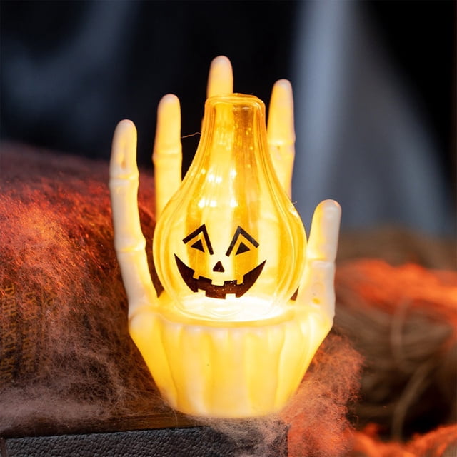 Lksixu Halloween Skeleton Hand Tea Lights Candles, Spooky Skeleton Palm Design Candle Light, Battery Operated Flameless Candles LED Flickering Candles Halloween Decorations for Party Wedding