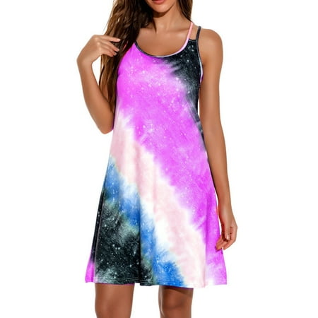 Plus Size Women's Galaxy Printed Strappy Sleeveless Sundress Casual ...