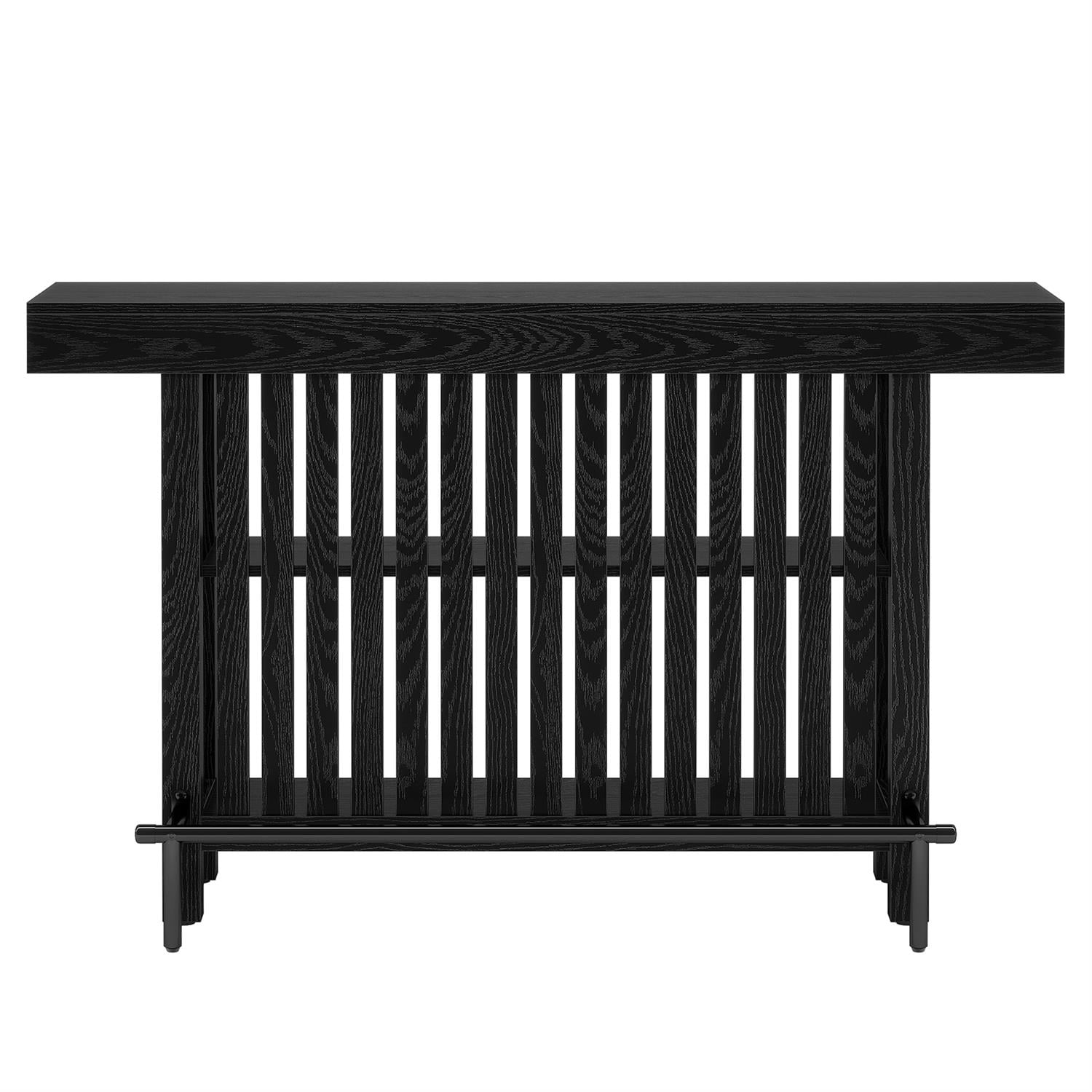 Demi Bonn 62" Home Bar Unit, Modern 2-Tier Bar Table Cabinets with Footrest, Pub Tables for Kitchen, Dining Room, Black