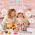 thumbnail image 4 of JoyStone Kids Cooking Playset, Stainless Steel Pots and Pans Pretend Play Kitchen Toy Set with Apron, Chef Hat, Cuttable Food and Seasoning Bottles for Age 3+, Pink, 4 of 10
