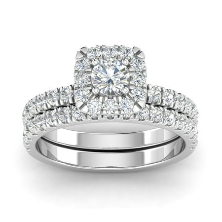 10k Eagle Ring Certified 1.50ctw Diamond Halo Engagement Ring Bridal Set in 10k White Gold (G-H, I2-I3) ()