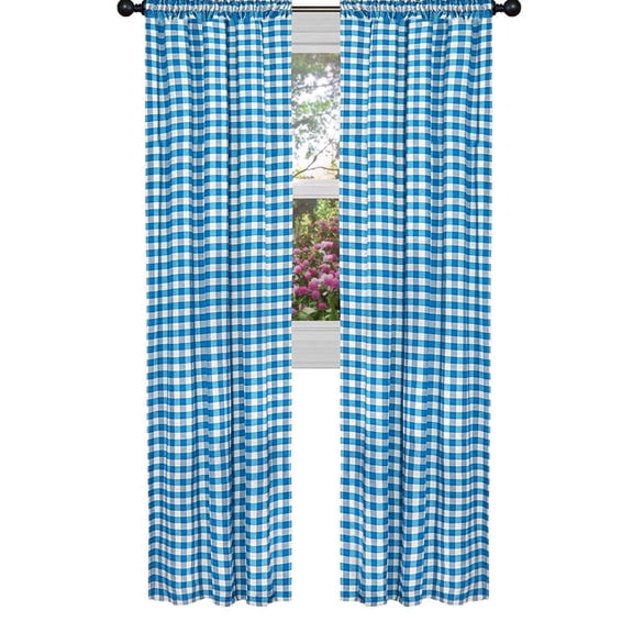 Poplin Gingham Checkered Window Curtain 56 Inch Wide Turquoise