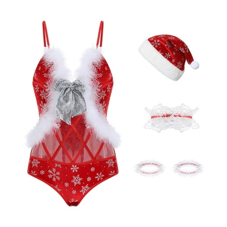 

Sexy Lingerie Set for Womens See-Through Christmas Sleepwear Bow Racy Underwear Spice Suit Temptation Babydoll