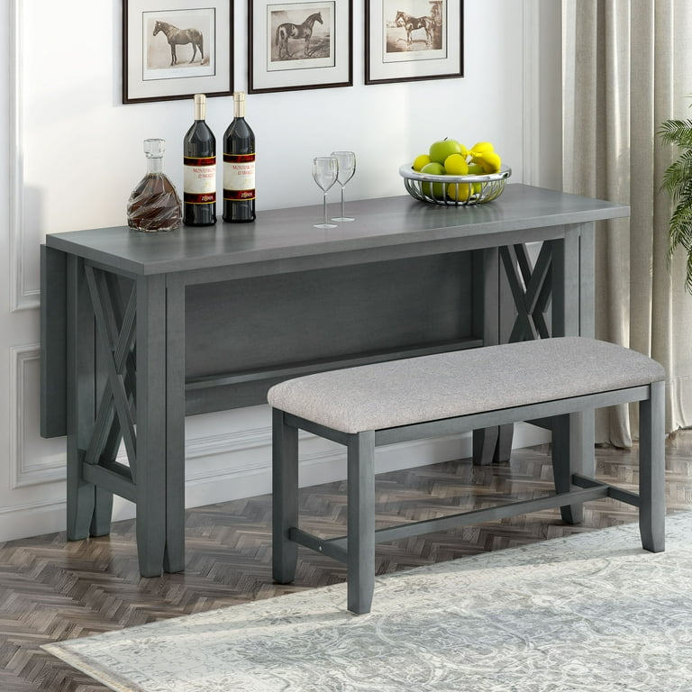 6 Piece Dining Table Set Family 6 Person Foldable Dining Table with 4 Upholstered Chairs a Bench Wood Kitchen Table Set for 6 Persons for Living