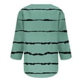 thumbnail image 4 of Olyvenn Women's Summer Business Versatile Vintage T-Shirts Stylish Comfy Slim Fit Casual Flowy Blouse Dressy Fashion Trendy 3/4 Sleeve Tees Tie Dye Stripe Tops Buttons Crew Neck Shirts Green 10, 4 of 5