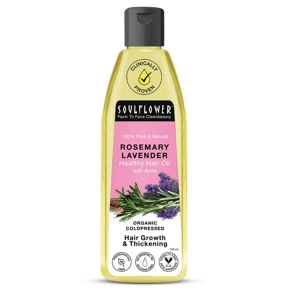 Soulflower Rosemary Lavender Hair Oil For Healthy Hair, Scalp Nourishment, Hair Growth - 100% Pure & Natural Undiluted Cold Pressed Oil, 120Ml