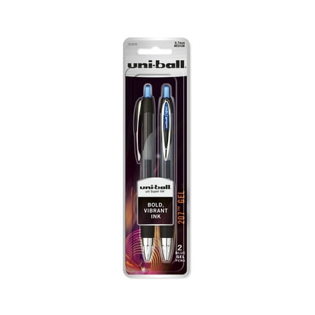 uni-ball 207 Retractable Gel Pens, Medium Point (0.7mm), Blue, 2